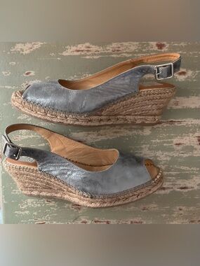 Kanna Metallic Silver Espadrille Wedge Slingback Sandals
